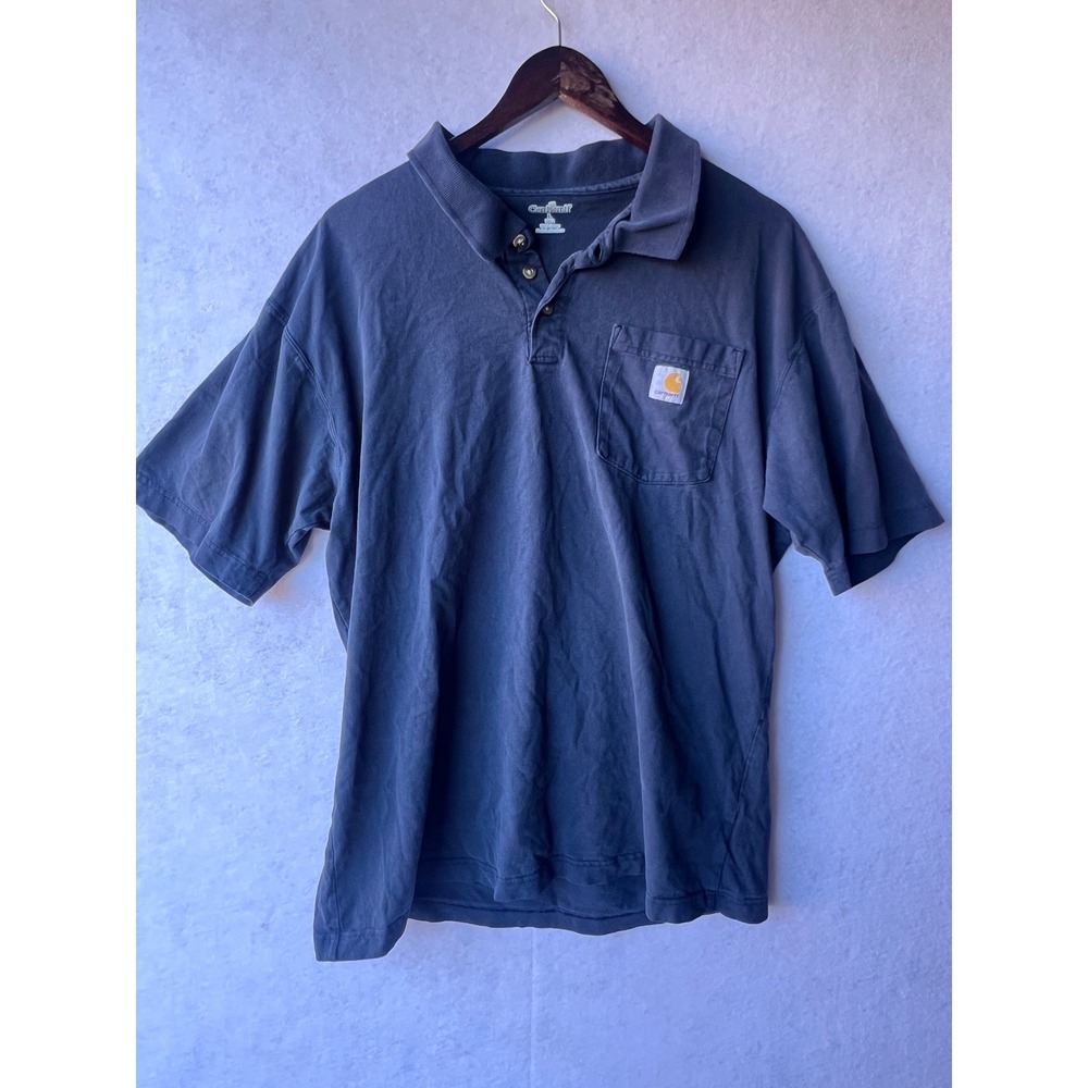 Carhartt Mens Large Tall Navy Blue Short Sleeve Cotton Pocket Polo Shirt 341